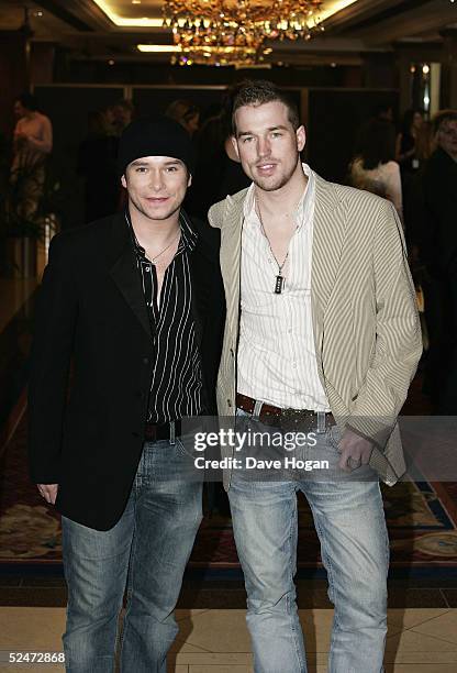 Singer Stephen Gately and his partner Andy Cowles arrive at the Capital FM Awards 2005 at the Royal Lancaster Hotel on March 23, 2005 in London. The...