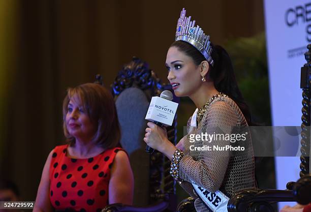 Philippines - Miss Universe 2015 Pia Wurtzbach during her homecoming press conference held in a hotel in Quezon City, north of Manila on 24 January...