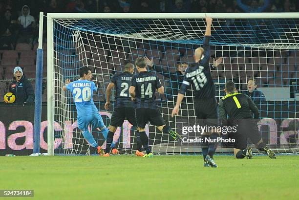 Third gol for naples Blerim Dzemaili during the Serie A match between SSC Napoli and Parma FC at Stadio San Paolo on Dicembre 15, 2013 in Naples,...
