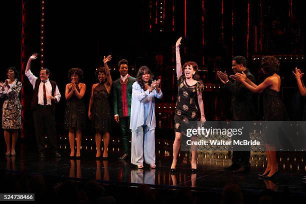 The Shirelles lead singer Shirley Alston Reeves visits Geno Henderson, Beth Leavel, Allan Louis & the 'Baby it's You!' cast during their Curtain Call...