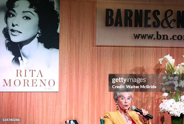 Rita Moreno and Lin-Manuel Miranda celebrate the release and book signing of 'Rita Moreno: A Memoir' at Barnes & Noble Upper East Side in New York...