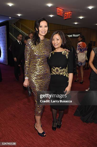 Wendi Deng Murdoch and designer Guo Pei attend 2016 Time 100 Gala, Time's Most Influential People In The World - Cocktails at Jazz At Lincoln Center...