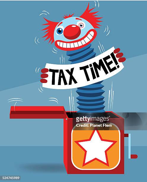 ilustrações, clipart, desenhos animados e ícones de impostos jack in the box - clown