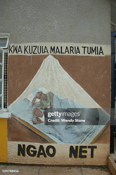 At Chwele Health Center a painted mural on the building illustrates a mother and her child sleeping under a mosquito net. The Kiswahili words on the...