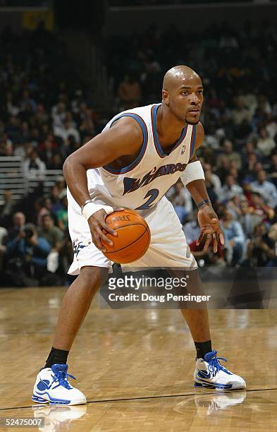Jarvis Hayes of the Washington Wizards moves the ball against the Denver Nuggets December 8, 2004 at the MCI Center in Washington D.C. The Nuggets...