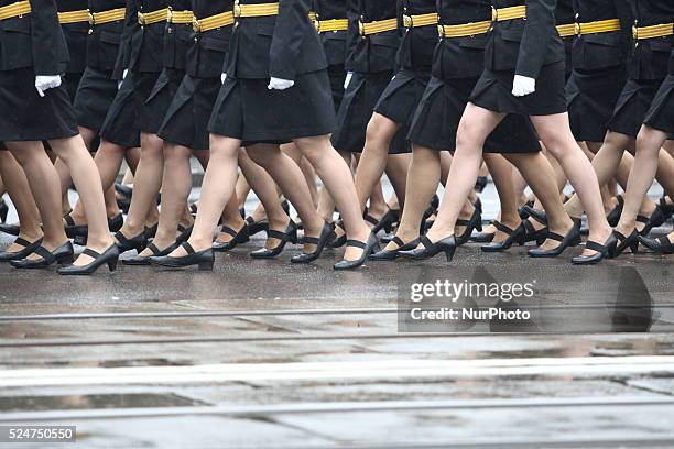 Kaliningrad, Russia 9th, May 2014 Russian soldiers march during a large military parade in Kaliningrad, Russia, to mark Victory Day, May 9, 2014....