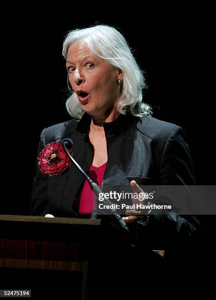 Actress Jane Alexander reads poems written by Jerry Orbach to his wife Elaine during a memorial for actor Jerry Orbach at the Richard Rodgers Theatre...