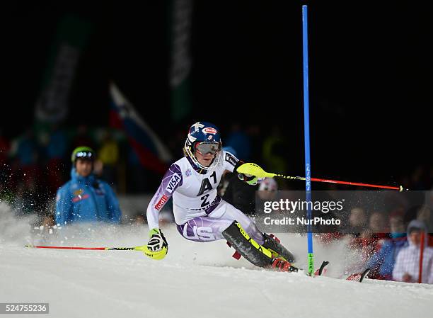 Mikaela Shiffrin from USA, during the 6th Ladies' slalom 1st Run, at Audi FIS Ski World Cup 2014/15, in Flachau. 13 January 2014, Picture by: Artur...