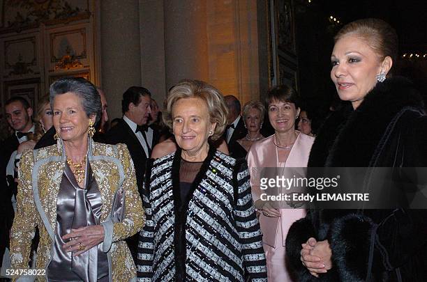 Anne-Aymone Giscard d'Estaing, Bernadette Chirac, Anne-Marie Raffarin and HIM Farah Pahlavi attend the 13th International Night of Childhood in...
