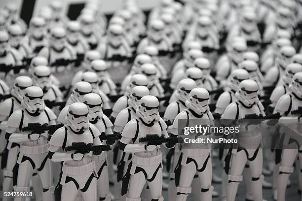 Figure models called First Order's Stormtrooper from the movie &quot;Star Wars&quot; are displayed in Akihabara shopping district in Tokyo, Japan,...