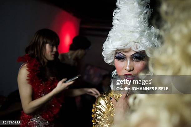 This picture taken on April 18 shows Yu Xiaoyang - who uses the stage name Xiao Bai meaning "Little White" - posing backstage during a preliminary...