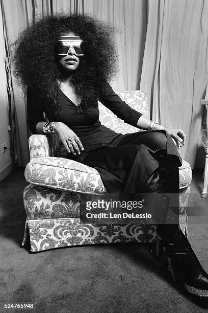 American singer and songwriter Chaka Khan, frontwoman of the funk band Rufus, in her New York City hotel room.