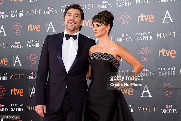 Javier Bardem and Penelope Cruz attend Goya Cinema Awards 2016 at Madrid Marriott Auditorium on February 6, 2016 in Madrid, Spain.