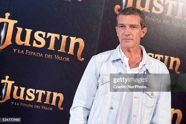 Antonio Banderas attends 'Justin And The Knights Of Valour' photocall at Castle of Villaviciosa de Odon on September 11, 2013 in Villaviciosa de...