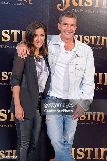 Inma Cuesta and Antonio Banderas attend 'Justin And The Knights Of Valour' photocall at Castle of Villaviciosa de Odon on September 11, 2013 in...