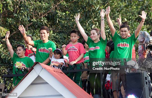 The cast of movie "My Little Bosing" from right Aiza Seguerra, Vic Sotto, Ryzza Mae Dizon, James "Bimby" Yap Jr., and Kris Aquino during 39th Metro...