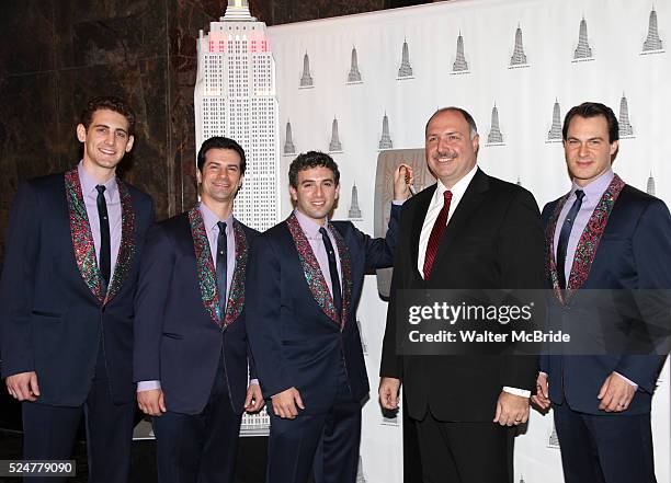 "Jersey Boys" cast members: Ryan Jesse, Dominic Nolfi, Jarrod Spector & Matt Bogart host a Lighting Ceremony at The Empire State Building To...