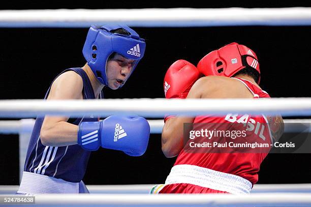 Sport - London 2012 Olympic test event International Ladies Boxing, Adriana Araujo vs Cheng Dong, Excel London. 25 November 2011