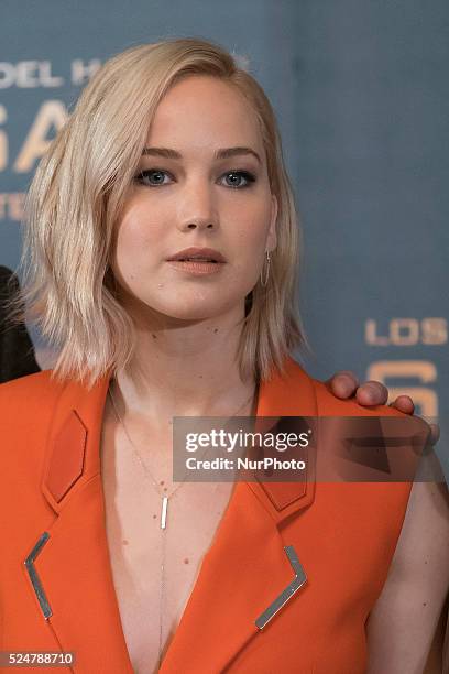Actress Jennifer Lawrence attends &quot;The Hunger Games: Mockingjay - Part 2&quot; photocall at the Villamagna Hotel on November 10, 2015 in Madrid,...