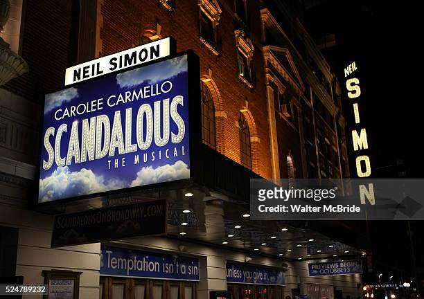 Theatre Marquee for the Broadway Opening Night Performance After Party for 'Scandalous The Musical' at the Neil Simon Theatre in New York City on