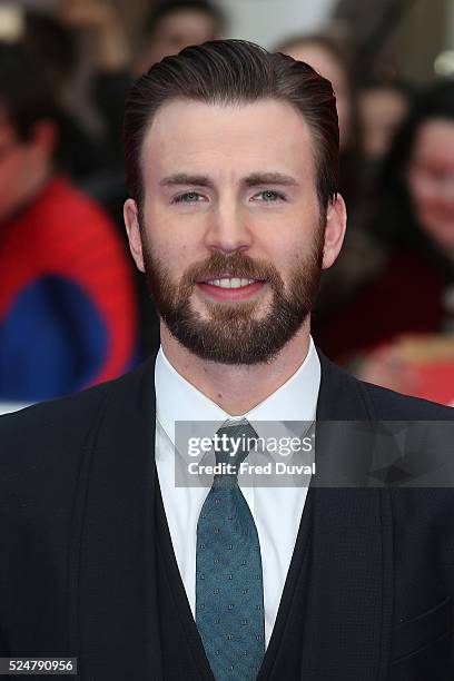 Chris Evans attends the European Premiere of "Captain America: Civil War" at Vue Westfield on April 26, 2016 in London, England.