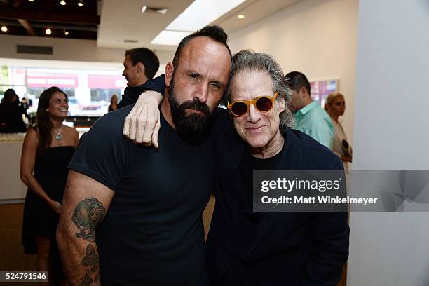 Photographer Michael Muller and actor/comedian Richard Lewis attend the Opening Reception for Michael Muller's book "Shark" hosted by TASCHEN at...