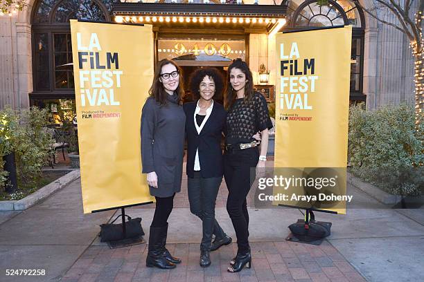 Jennifer Cochis, Stephanie Allain and Roya Rastegar attend the Film Independent Festival Kickoff Party on April 26, 2016 in Culver City, California.