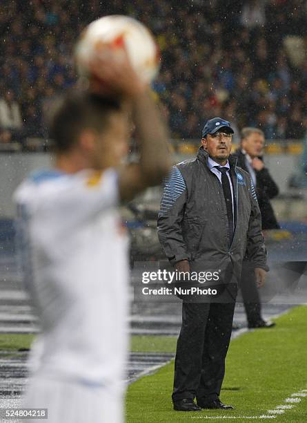 Napoli head coach Rafael Benitez during the UEFA Europa League, semi-final, second leg, soccer match between Dnipro and Napoli at the Olimpiyskyi...