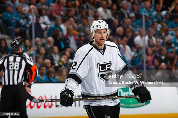 Trevor Lewis of the Los Angeles Kings looks on during the game against the San Jose Sharks in Game Four of the Western Conference Quarterfinals...