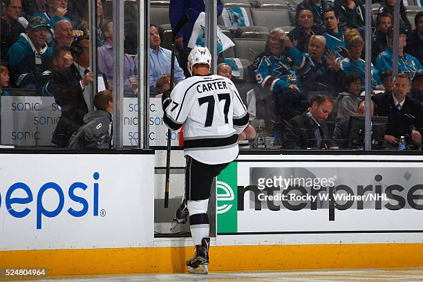Jeff Carter of the Los Angeles Kings skates to the penalty box during the game against the San Jose Sharks in Game Four of the Western Conference...