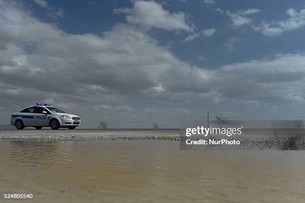 Turkish Police car partrols the race road during the third stage of 52nd Presidential Tour of Turkey 2016, Aksaray Konya Stage . On Tuesday, 26 April...