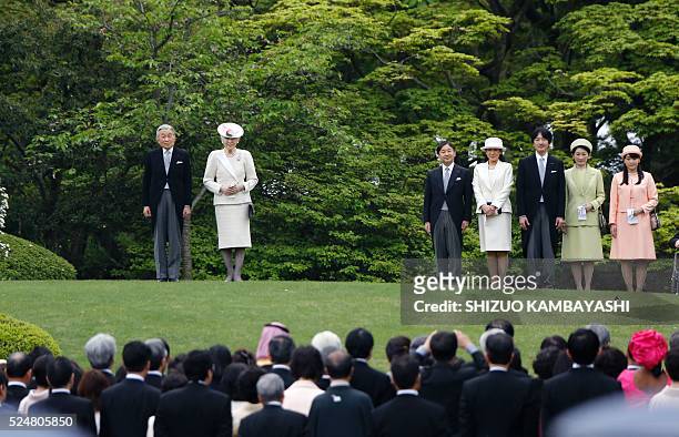 Japan's Emperor Akihito , Empress Michiko , Crown Prince Naruhito and his wife Princess Masako , Prince Akishino and his wife Princess Kiko , and...