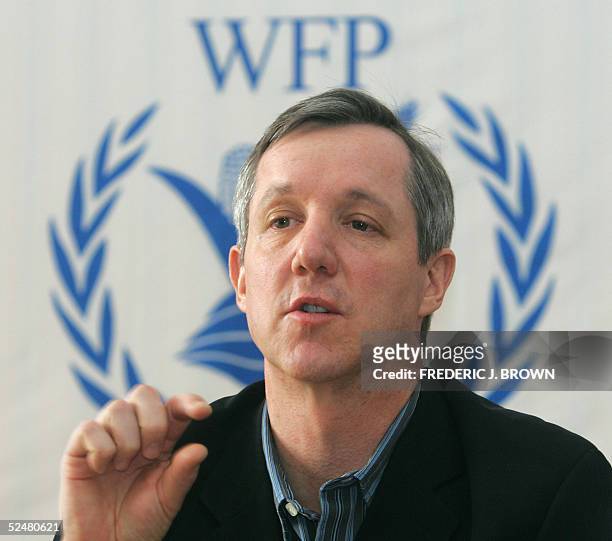 United Nations World Food Programme director for Asia, Tony Banbury,gestures during a press conference on his return from Pyongyang, 26 March 2005 in...