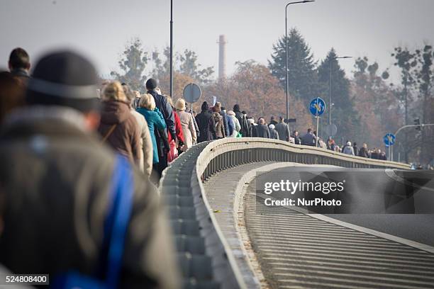 November 2015 - On Sunday people are seen going to the cemetery to commemorate the dead. All Saints Day in Poland is also the day victims of World...