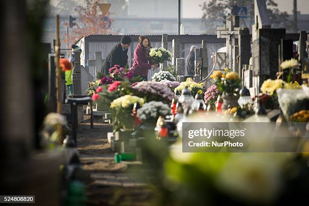 November 2015 - On Sunday people are seen going to the cemetery to commemorate the dead. All Saints Day in Poland is also the day victims of World...