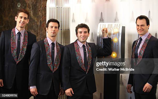 "Jersey Boys" cast members: Ryan Jesse, Dominic Nolfi, Jarrod Spector & Matt Bogart host a Lighting Ceremony at The Empire State Building To...