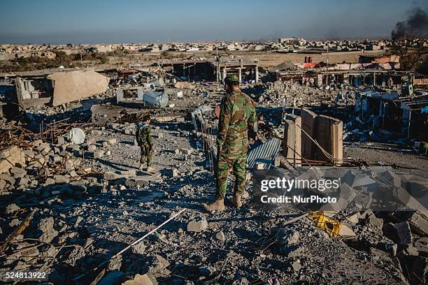 Iraqi autonomous Kurdish region's peshmerga forces inspect the liberated city of Sinjar, on November 14, 2015. Iraqi Kurdish leader Massud Barzani...