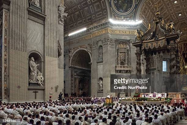 Pope Francis leads the Ash Wednesday mass, in St. Peter's Basilica at the Vatican, Wednesday, Feb. 10, 2016. The ritual marks the start of Lent, a...