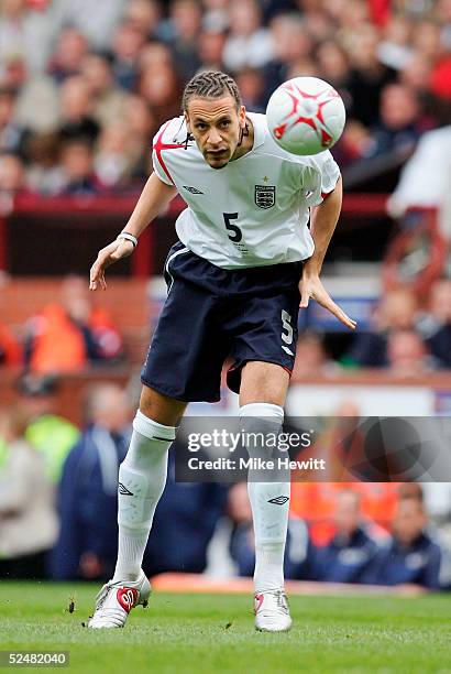 Rio Ferdinand of England in action during the World Cup Qualifier Group 6 match between England and Northern Ireland at Old Trafford on March 26,...