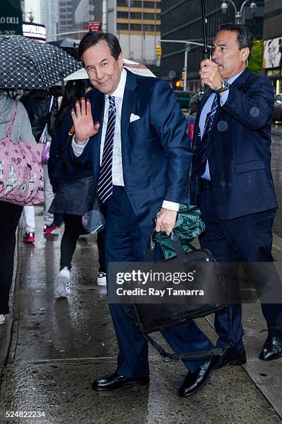 Television journalist Chris Wallace enters "The Late Show With Stephen Colbert" taping at the Ed Sullivan Theater on April 26, 2016 in New York City.