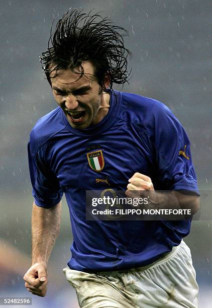 Andrea Pirlo of Italy jubilates after scoring his second goal on a free kick against Scotland during their World Cup 2006 group 5 qualification...