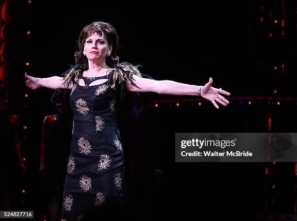 The Shirelles lead singer Shirley Alston Reeves visits Beth Leavel & the 'Baby it's You!' cast during their Curtain Call on Broadway in New York City.