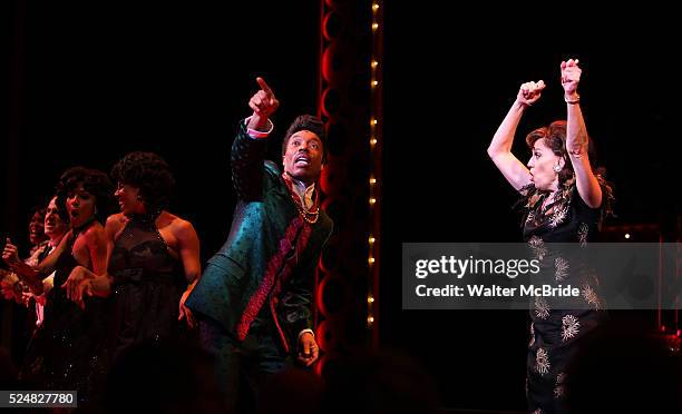 The Shirelles lead singer Shirley Alston Reeves visits Geno Henderson, Beth Leavel & the 'Baby it's You!' cast during their Curtain Call on Broadway...