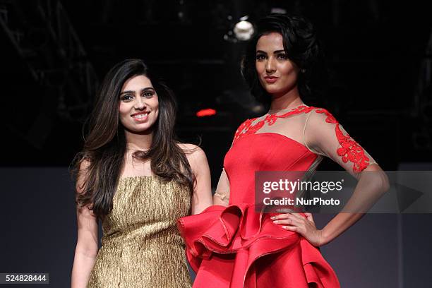 Sonal Singh Chauhan Indian fashion model and actress with Designer Nikhita during the Fourth Day of Amazon India Fashion Week Autumn-Winter 2015 in...