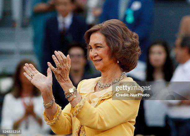 The former queen of Spain Sofia at the end of the Madrid ATP Masters Series final match , on May 10, 2015 in Madrid .