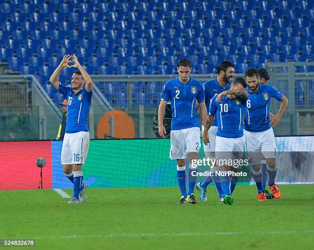 Alessandro Florenzi celebrates after scoring a goal during the Qualifying Round European Championship football match Italia vs Norvegia at the...