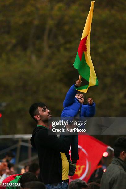 Thousands march through Turin, Italy on October 13, 2015 during a demonstration against the deadly attacks in Ankara and against Turikish President...