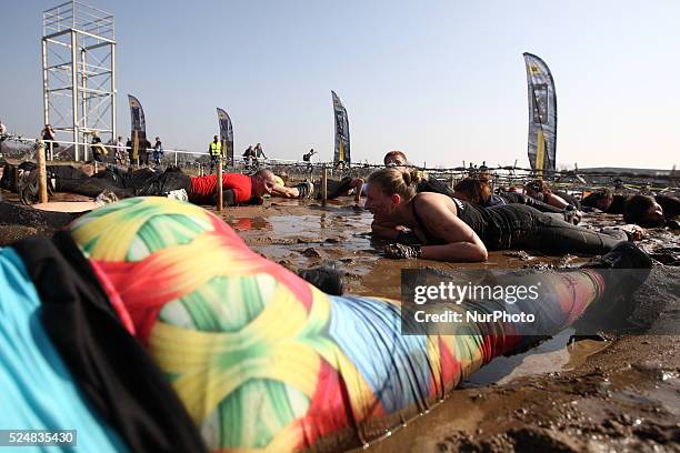 Sopot, Poland 11th, April 2015 The Runmageddon Rekrut extreme run in Sopot at Sopot's hippodrome. Over 1800 participants run, overcoming difficult...