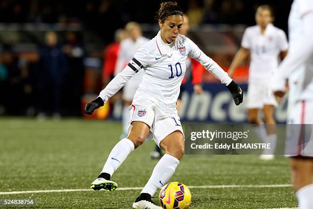 Carli Lloyd in action during an international women friendly football match France vs USA on February 8 at the Moustoir stadium in Lorient. --- Image...