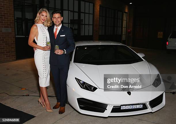 Nikki Phillips and Dane Rumble attend the launch of Culet Automatiq on April 27, 2016 in Sydney, Australia.